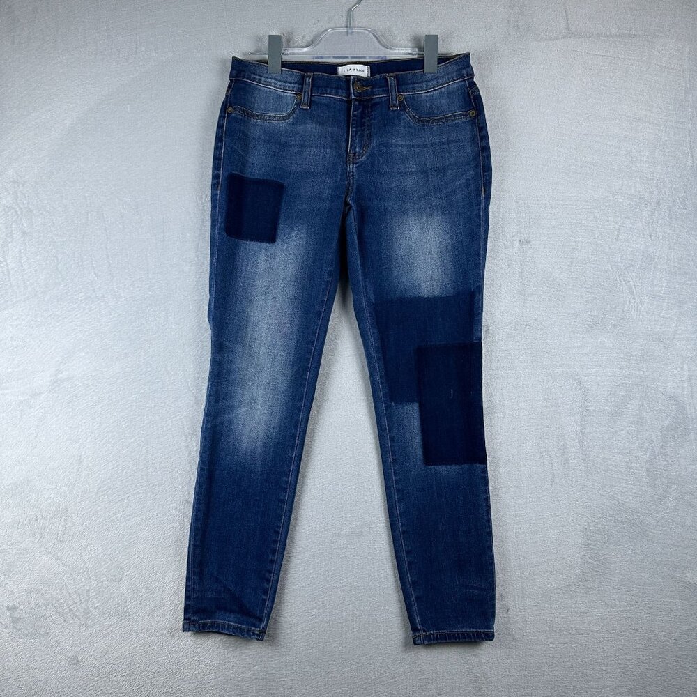 Lila Ryan Women's Marlowe Skinny Jeans Patchwork Mid Rise Blue Size 29